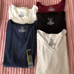 Lot 5 Long Sleeve Brushed V-Neck T-Shirts Size LG